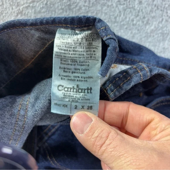 CARHARTT ICONIC 2007 OVERALLS BLUE DENIM 100% COTTON WR007 HDK WOMENS SZ 2X28 - Picture 5 of 10